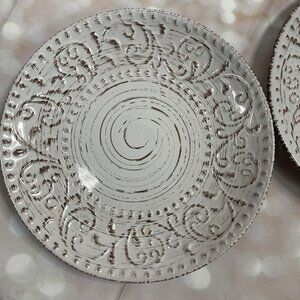 Elama Malibu Waves 8" Round Dinner Salad/Dessert Plates Set Of 2 Birch White